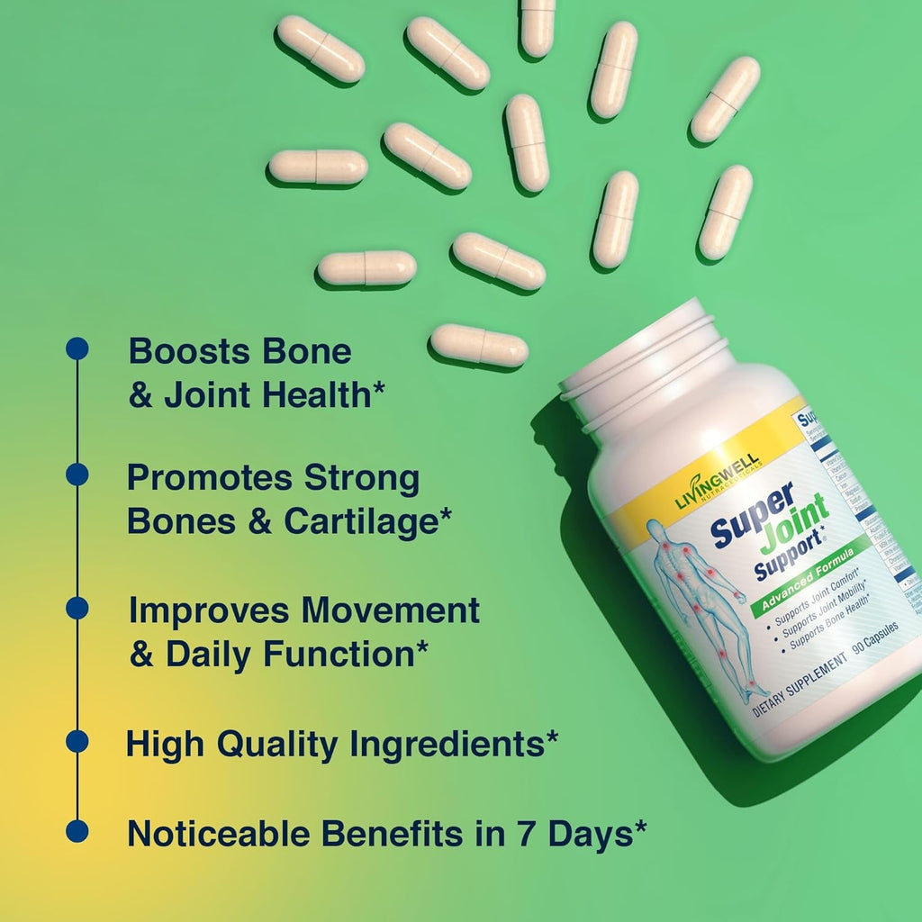 SUPER JOINT SUPPORT Glucosamine Chondroitin & MSM for Bone & Muscle Health - Joint Supplement for Men & Women with Vitamin D, B12, Magnesium, Potassium & Calcium - All in One Support - 90 Capsules