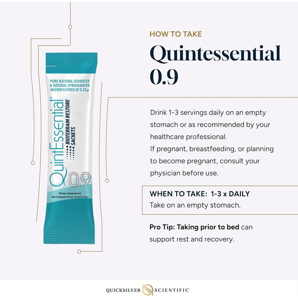 Quicksilver Scientific Quintessential 0.9 Sachets - Isotonic Solution with Sea Water Minerals + Alpine Spring - Liquid Hydration, Electrolyte + Multi Minerals Supplement (30 Count)