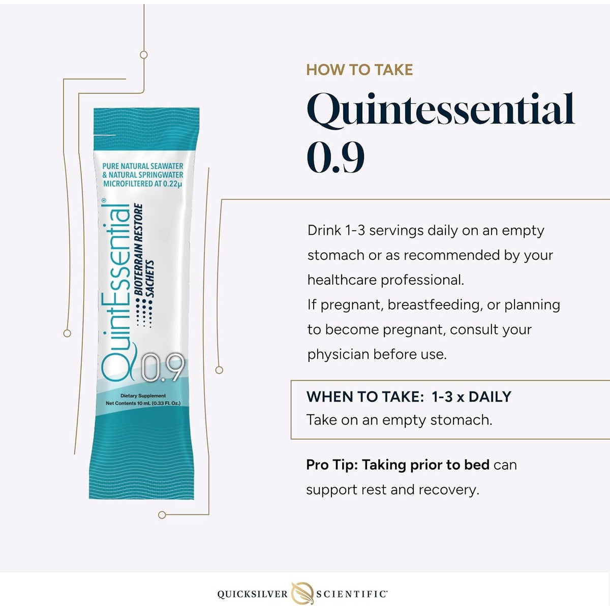 Quicksilver Scientific Quintessential 0.9 Sachets - Isotonic Solution with Sea Water Minerals + Alpine Spring - Liquid Hydration, Electrolyte + Multi Minerals Supplement (30 Count)