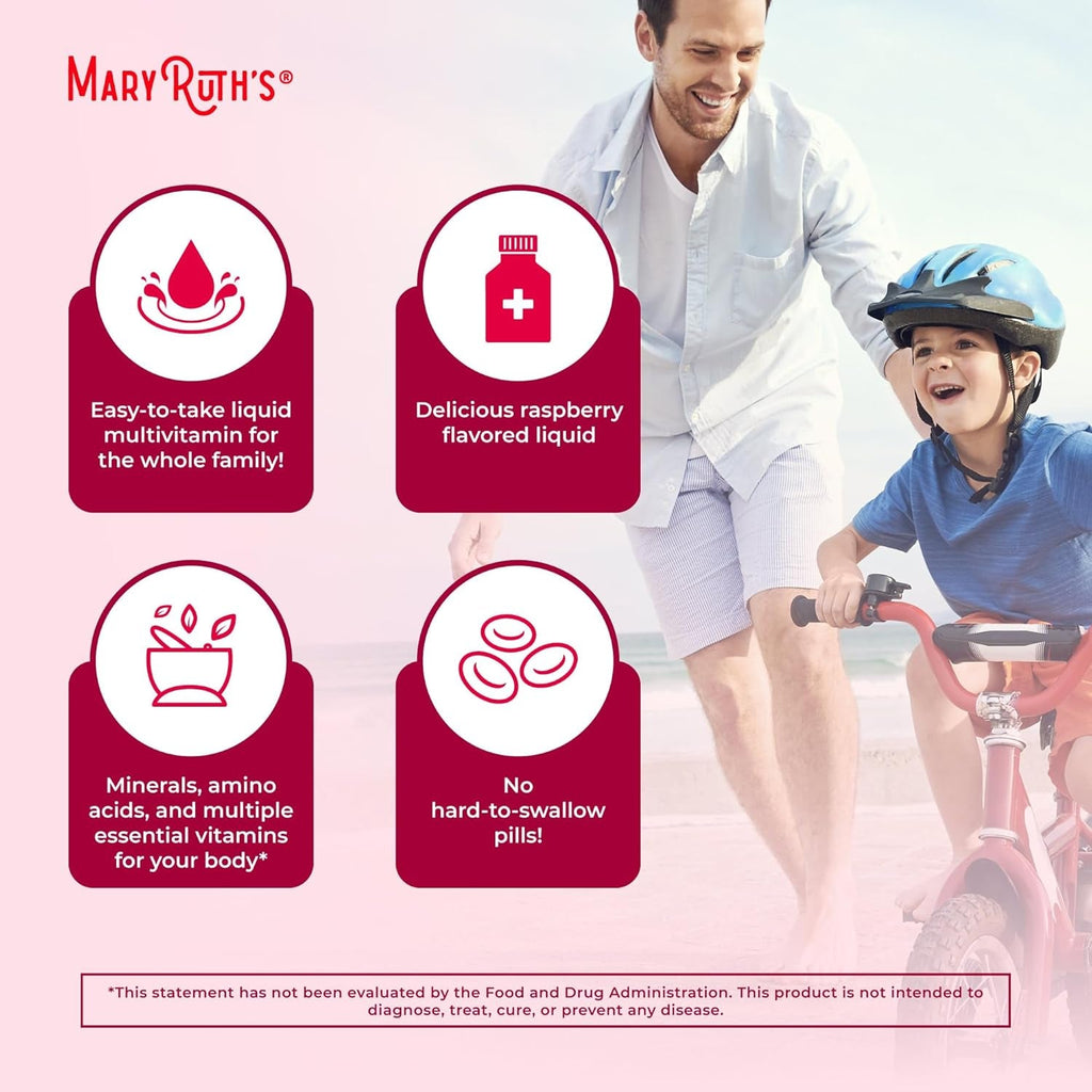 MARYRUTH'S Liquid Multivitamin for Women, Men & Kids | Vitamin a C D E B6 B12 Biotin Zinc | Immunity | Energy Metabolism | 15+ Key Nutrients | Vegan | Non-Gmo | Gluten Free | Sugar Free | 32 Servings