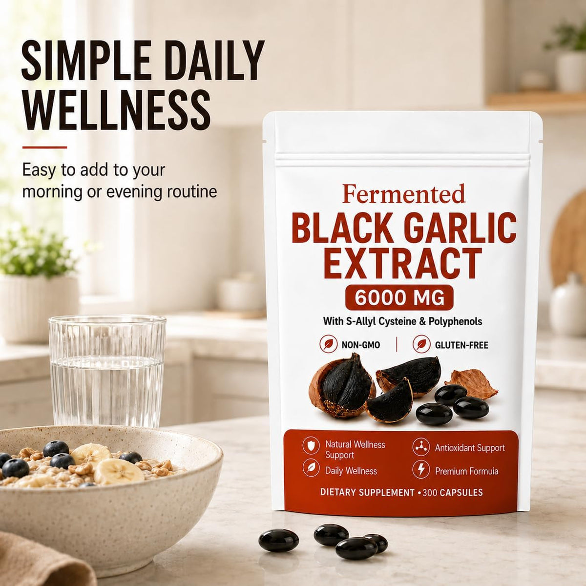 LANURAL Fermented Black Garlic Extract Capsules, 300 Softgels