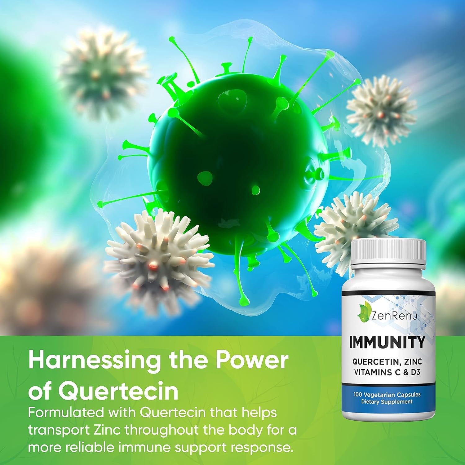 Immunity Quercetin 700 Mg Zinc Vitamin C Vitamin D Immune Support Supplement with Curcumin - Easy to Absorb Immunity Supplement, 100 Vegetarian Capsules 50 Day Supply