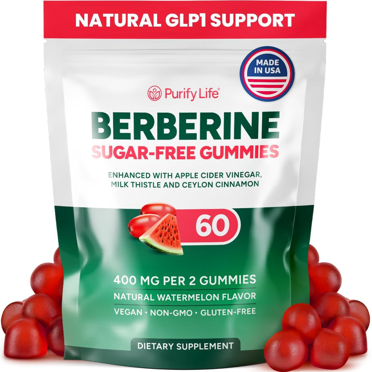 GLP-1 Support Supplement, Sugar-Free Berberine Complex Gummies with Ceylon Cinnamon, Milk Thistle, and ACV [AMPK Metabolic Activator] Berberine Supplement for Weight Loss & Appetite Support