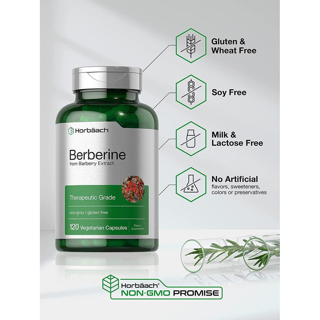Horbaach Berberine HCL Supplement | 500Mg | 120 Capsules | from Barberry Extract | Therapeutic Grade | Vegetarian, Non-Gmo, Gluten Free