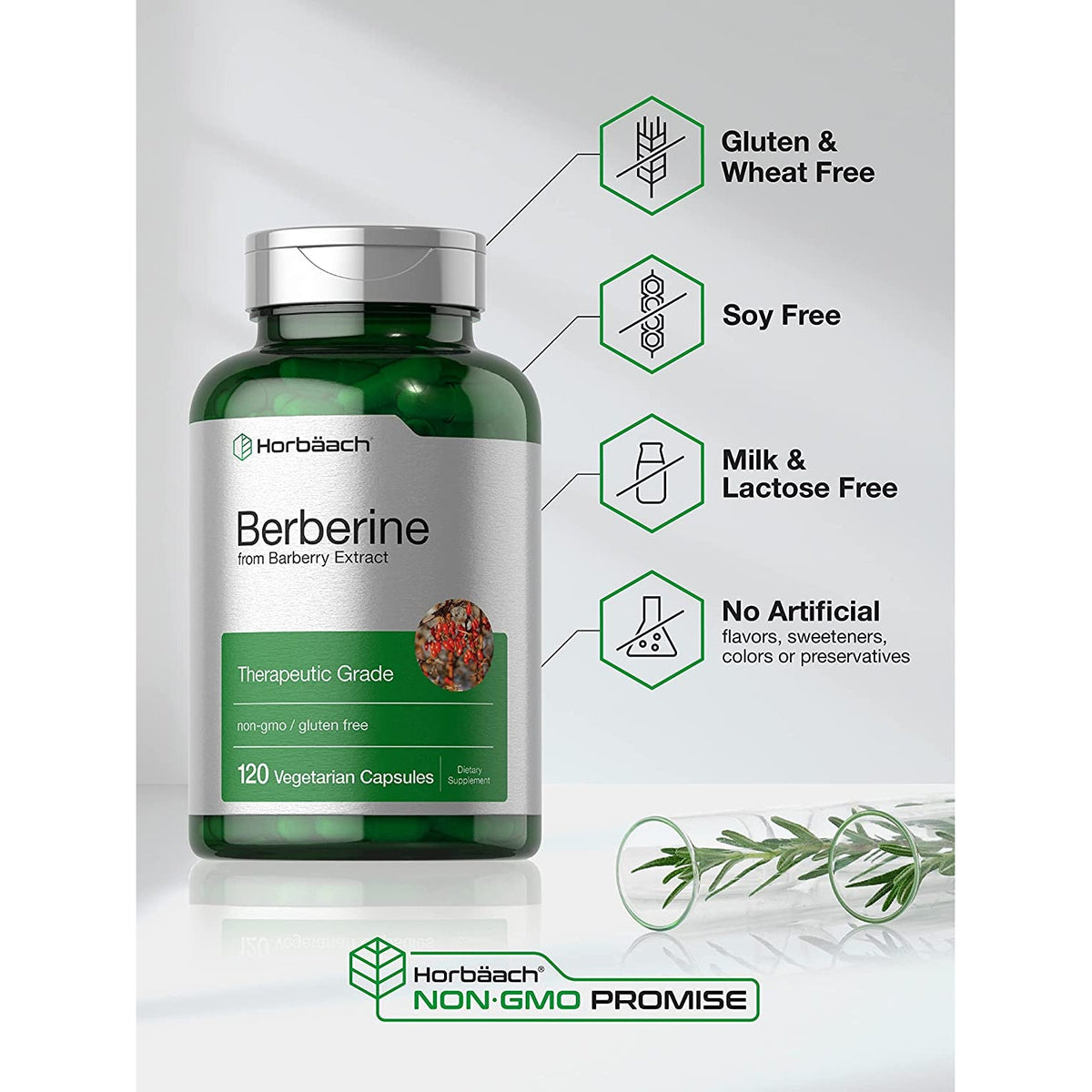 Horbaach Berberine HCL Supplement | 500Mg | 120 Capsules | from Barberry Extract | Therapeutic Grade | Vegetarian, Non-Gmo, Gluten Free