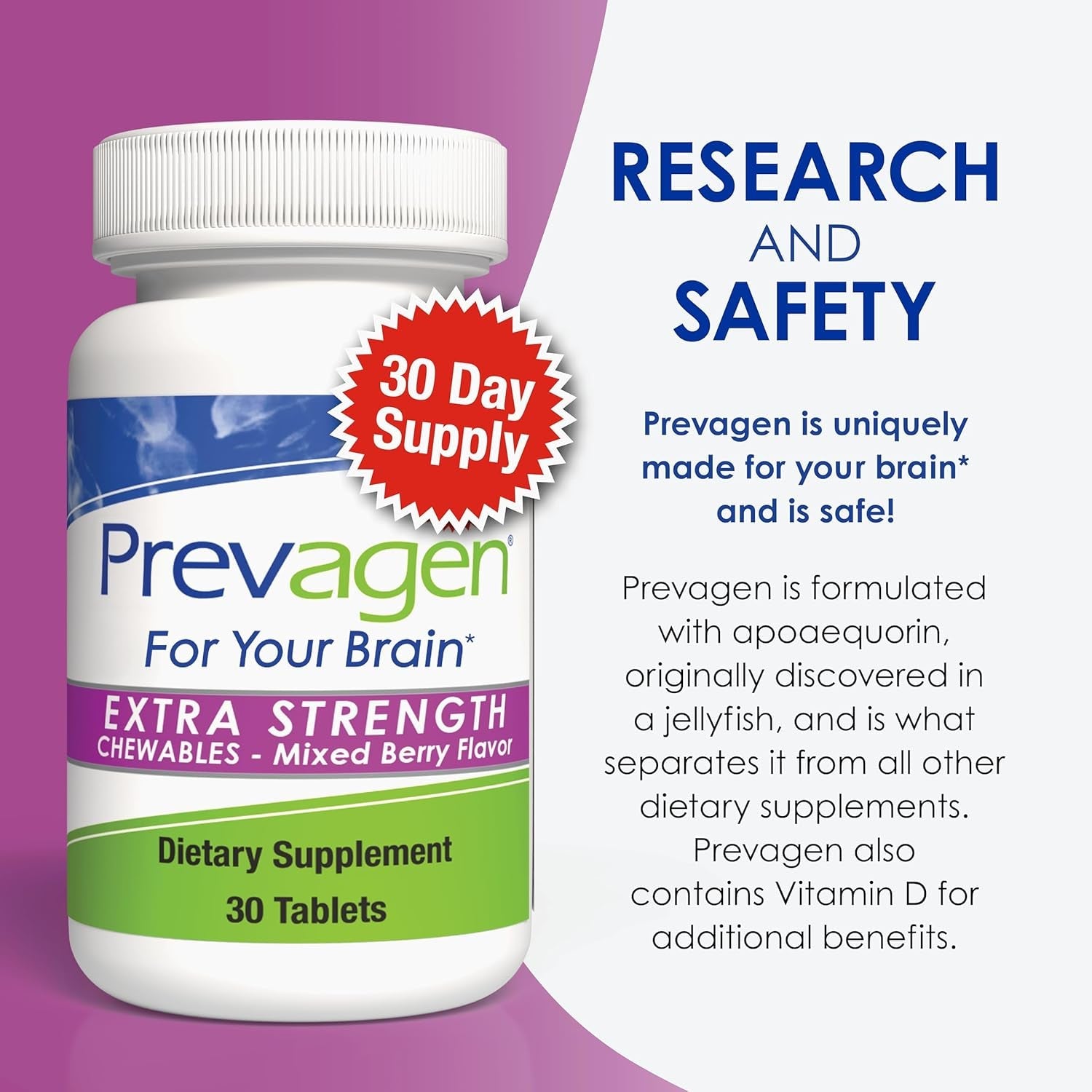 Prevagen Extra Strength Mixed Berry Chewables - 30 Tablets (1 Month Supply) | Formulated for Your Brain | 20Mg of Apoaequorin plus Vitamin D3