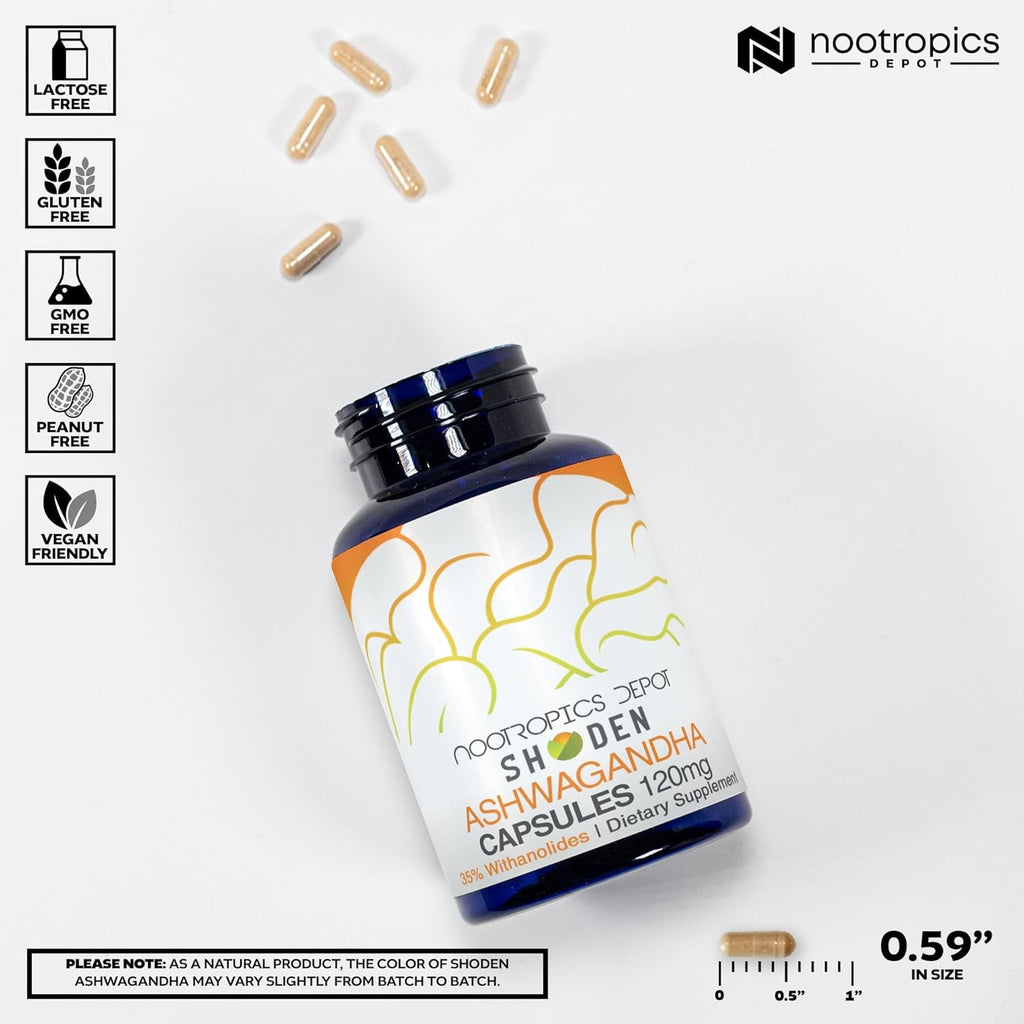 Nootropics Depot Shoden Ashwagandha Extract Capsules | 120Mg | 30 Count | 35% Withanolides