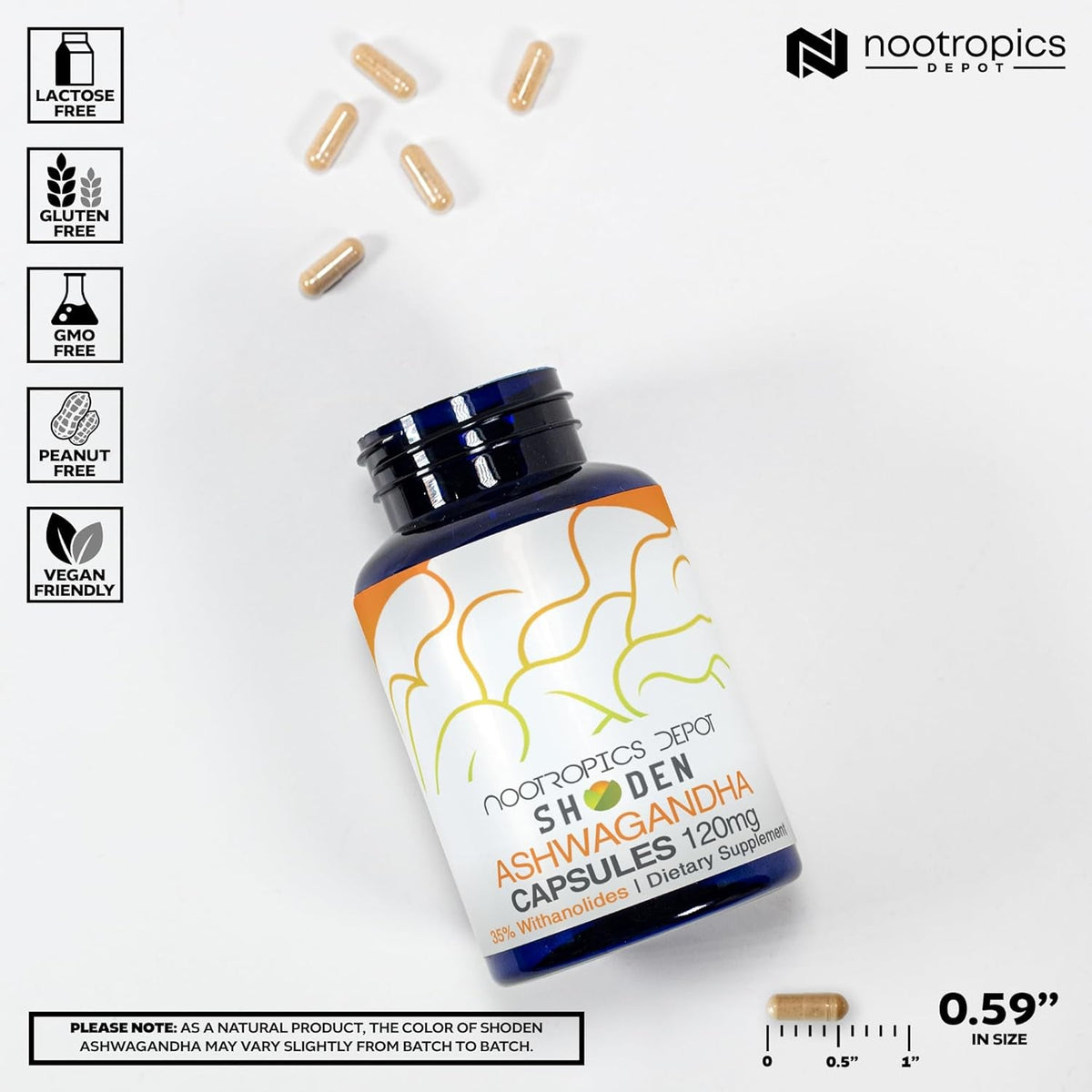 Nootropics Depot Shoden Ashwagandha Extract Capsules | 120Mg | 30 Count | 35% Withanolides