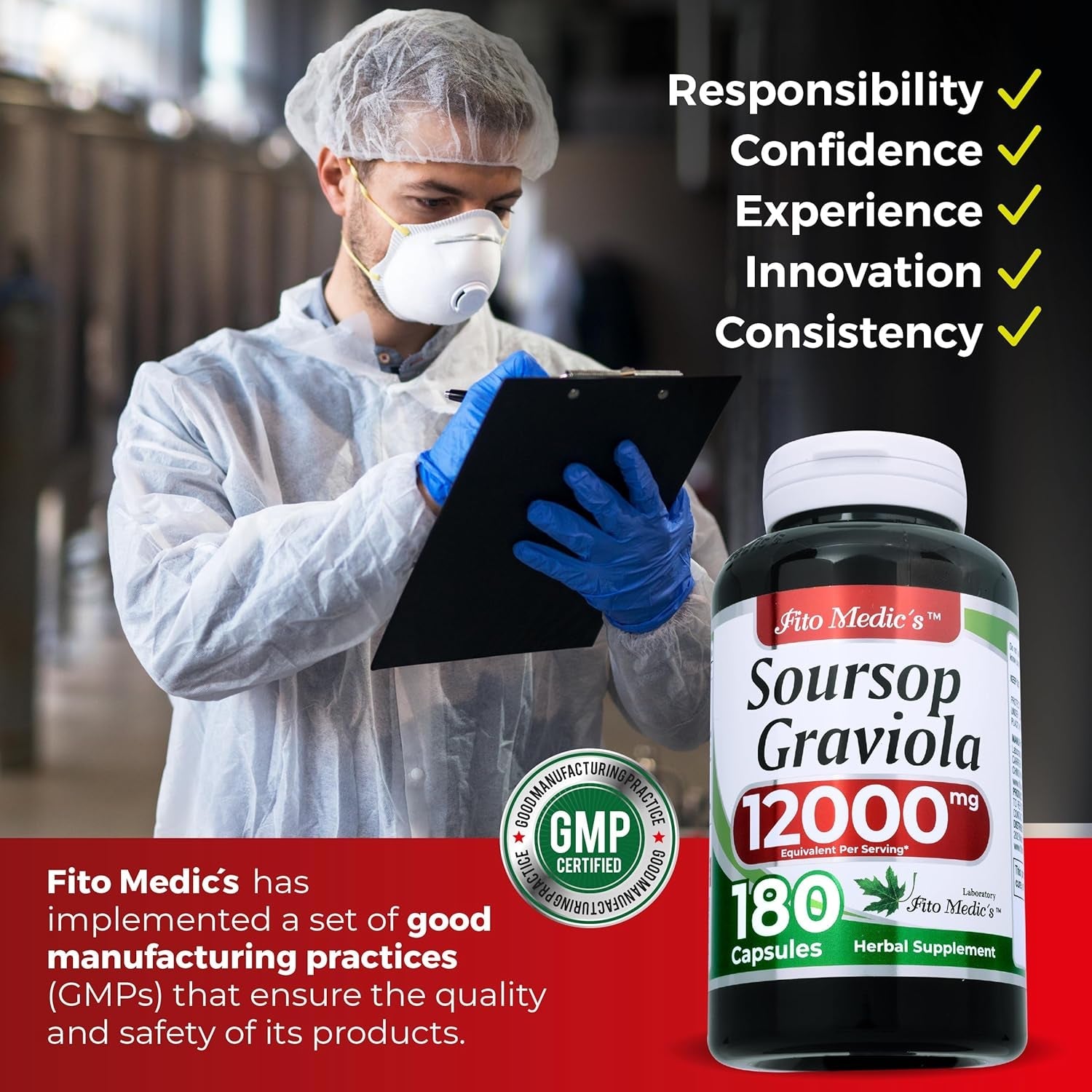FITO MEDIC'S Lab | Soursop Supplement | Graviola | 180 Capsules | Soursop Graviola Caps