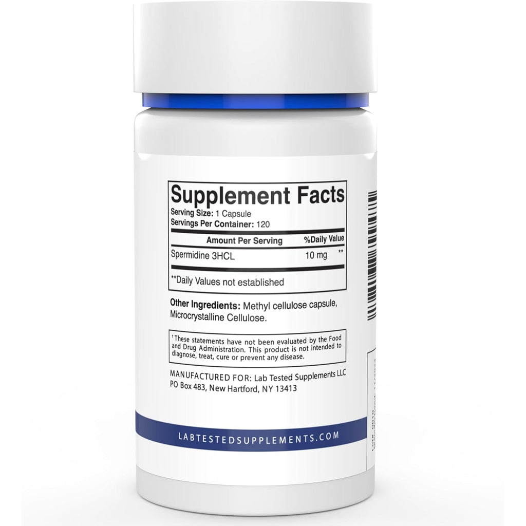 Spermidine 3HCL Supplement - 120 10Mg Capsules - 3Rd Party Coa'S Provided with Every Lot# - Spermidine Trihydrochloride