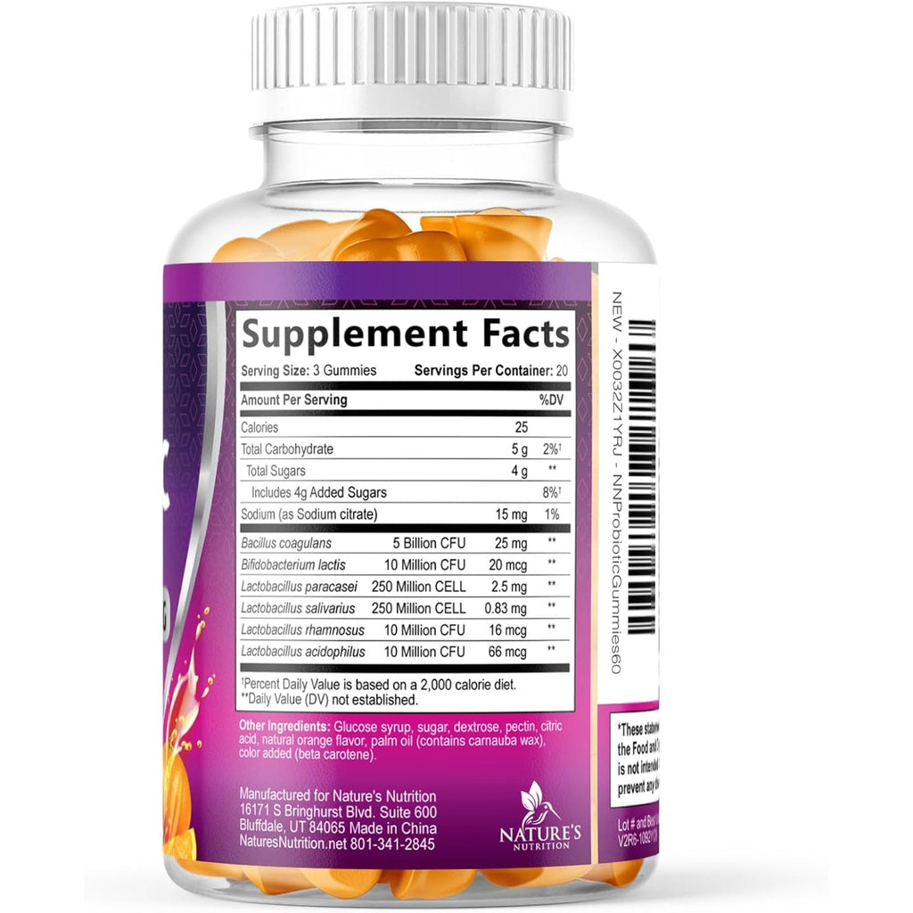 Probiotics for Digestive Health Gummies - 6 Unique Strains for Daily Immune Support & Gut Health, Supports Constipation, Gas & Bloating - Best Probiotic Supplement Gummy for Women & Men - 60 Gummies