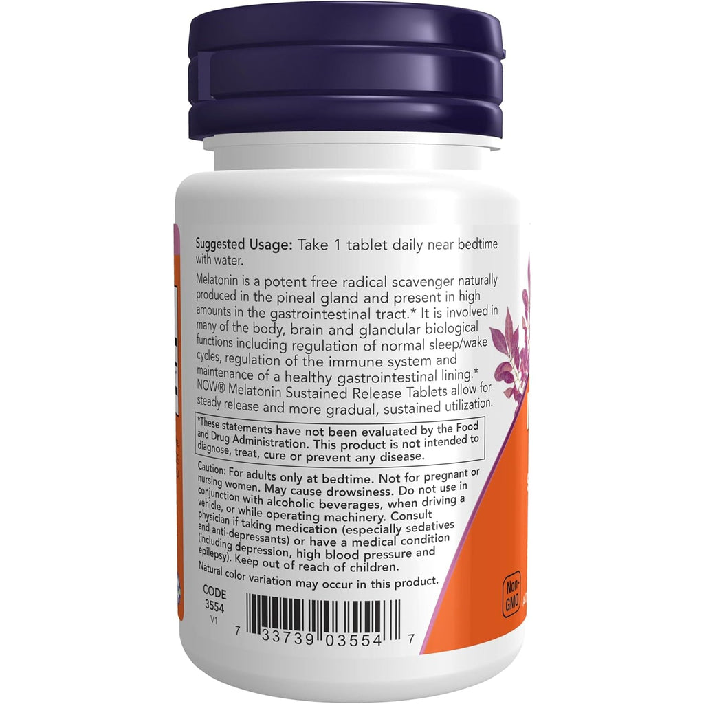 NOW Foods Supplements, Melatonin 5 Mg, Sustained Release, Formulated for a 4-Hour Release Period, 120 Tablets
