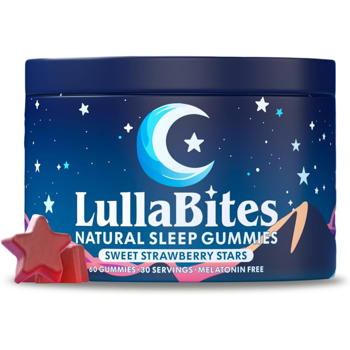 Lullabites - Natural Sleep Gummies - Made in USA - with 5-HTP, L-Theanine, Magnesium & Valerian Root - Melatonin Free - Vegan - Halal - Sugar, Gluten Free - Sweet Strawberry - 60 Gummies - 30 Servings