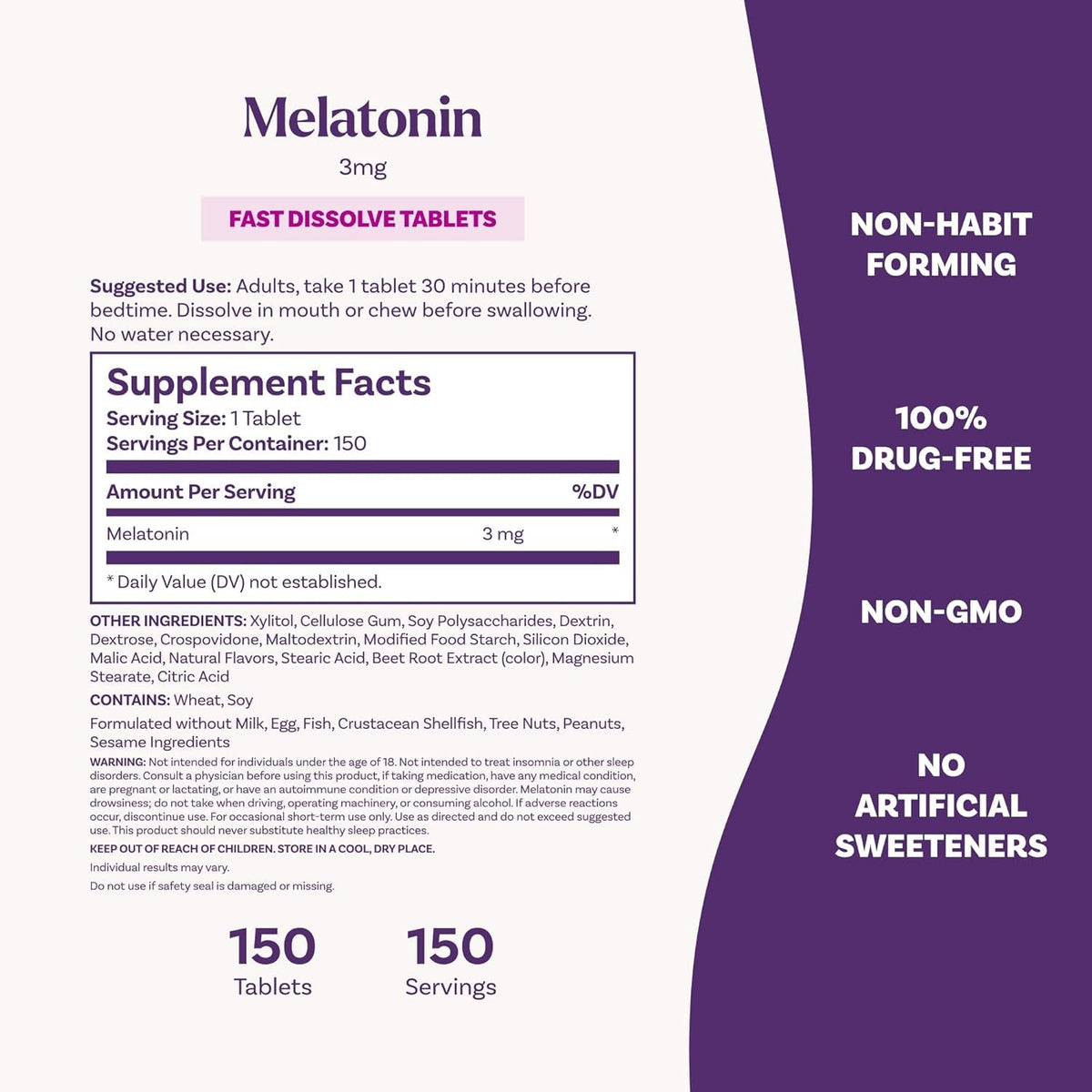 Natrol Fast Dissolve Melatonin 3 Mg, Melatonin Supplements for Restful Sleep, Sleep Support for Adults, 150 Strawberry-Flavored Tablets, up to a 150 Day Supply