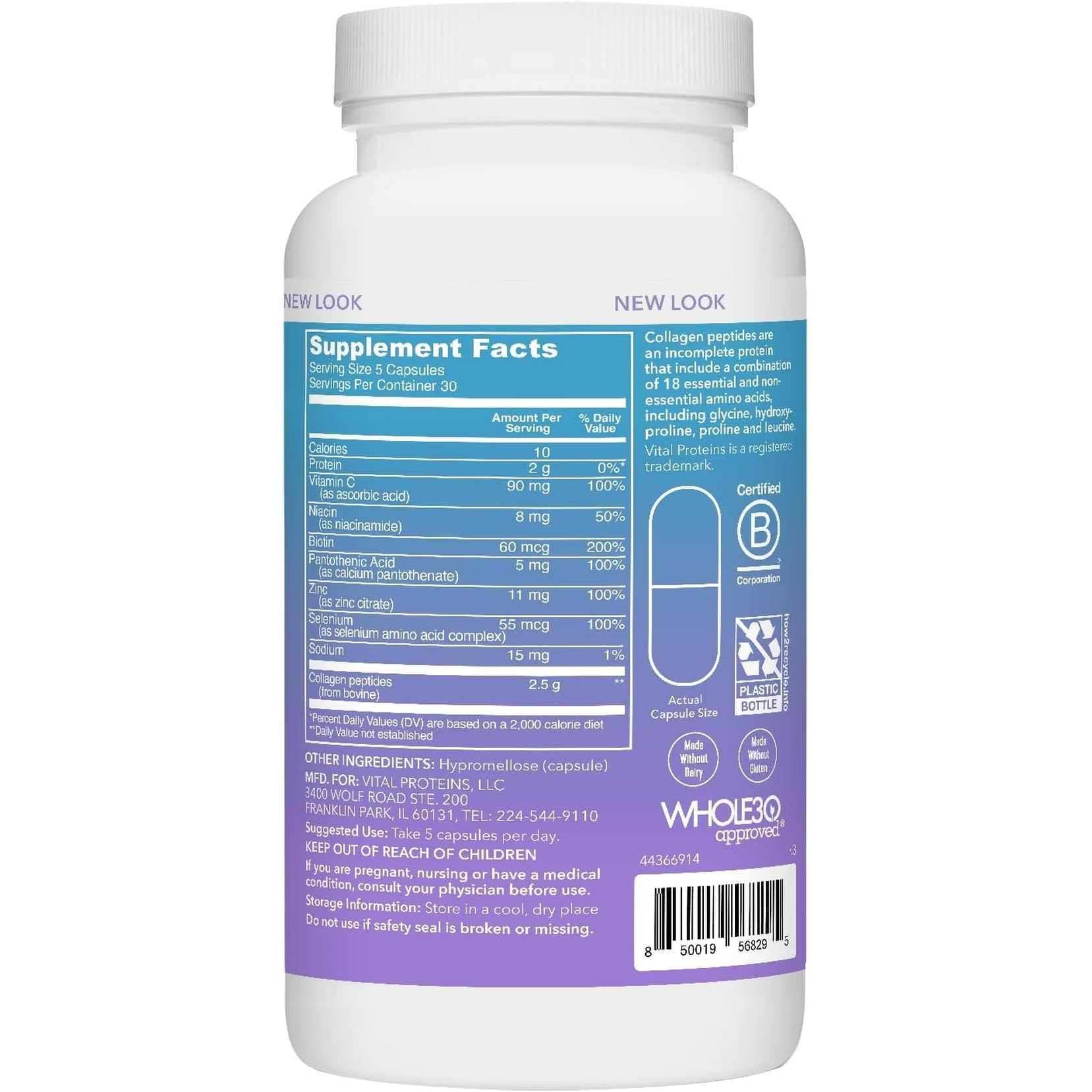 Vital Proteins Collagen Peptides Beauty Edition Capsules, 2.5G of Collagen per Serving with Biotin and Vitamin C, 30 Servings