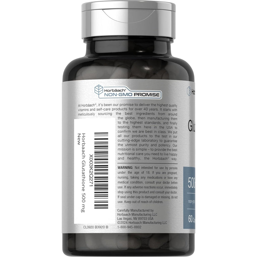 Horbäach Glutathione 500Mg | 60 Capsules | Reduced Form | Non-Gmo & Gluten Free Supplement