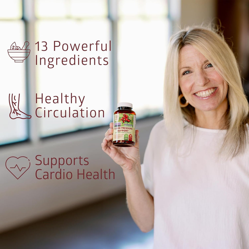N1N Premium Blood Pressure Support with Hawthorn and Hibiscus, Natural Supplement to Support Blood Flow Health, 90 Caps