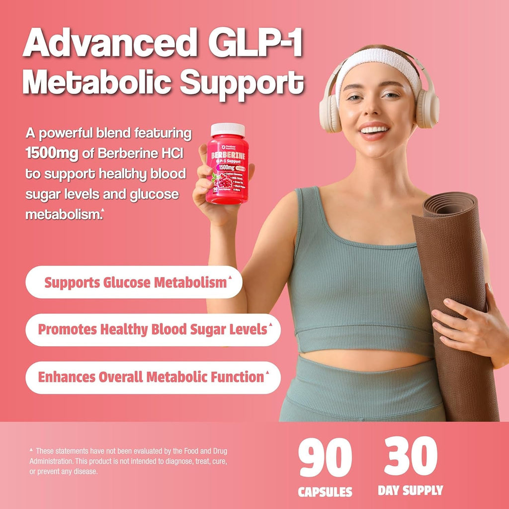 Berberine 1500Mg GLP-1 Weight Loss Supplement Pills for Women & Men - Appetite Suppressant with Ceylon Cinnamon, Milk Thistle, Chromium Picolinate, Green Tea & Alpha Lipoic Acid - 90 Veggie Capsules