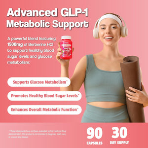 Berberine 1500Mg GLP-1 Weight Loss Supplement Pills for Women & Men - Appetite Suppressant with Ceylon Cinnamon, Milk Thistle, Chromium Picolinate, Green Tea & Alpha Lipoic Acid - 90 Veggie Capsules