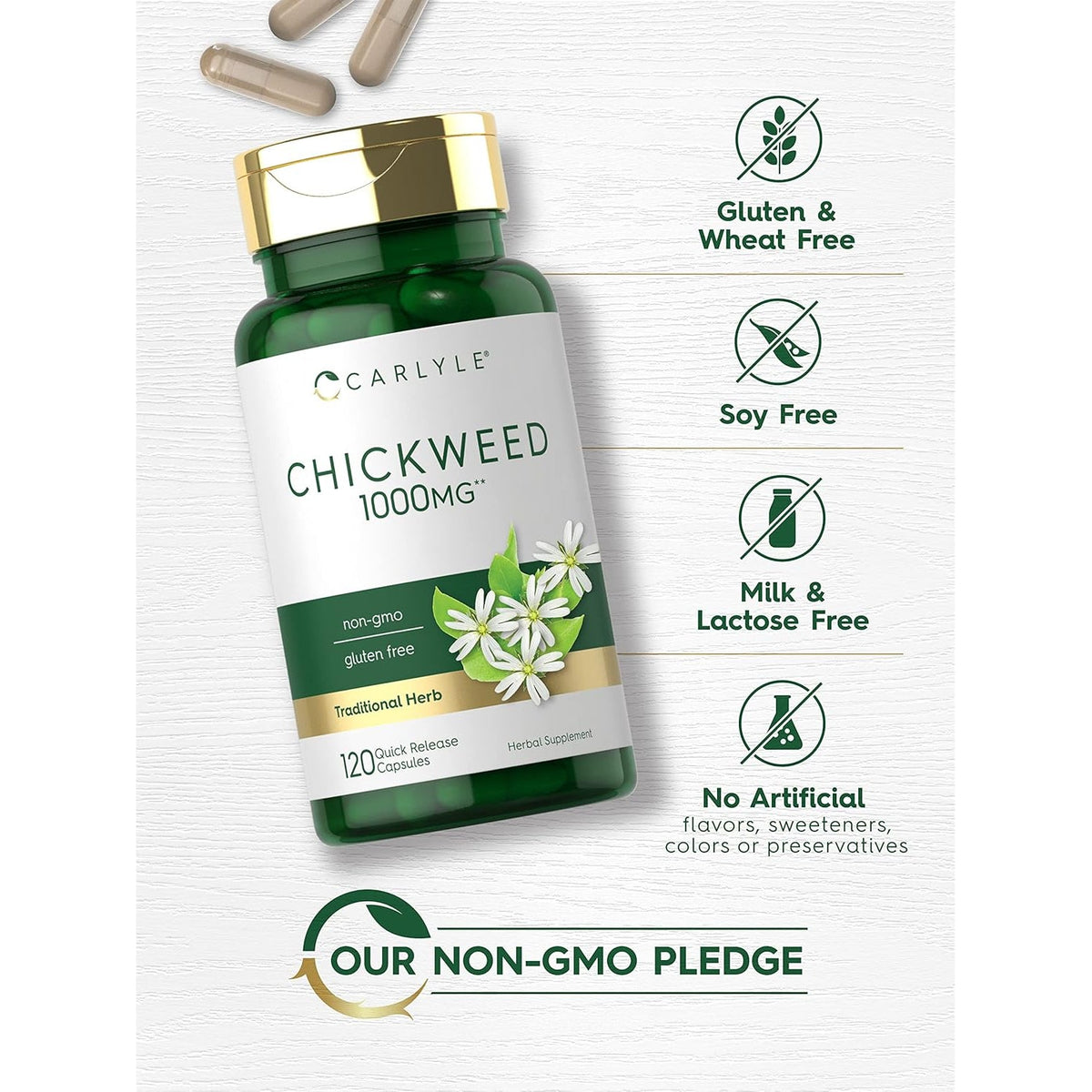 Carlyle Chickweed Supplement | 120 Capsules | Non-Gmo & Gluten Free