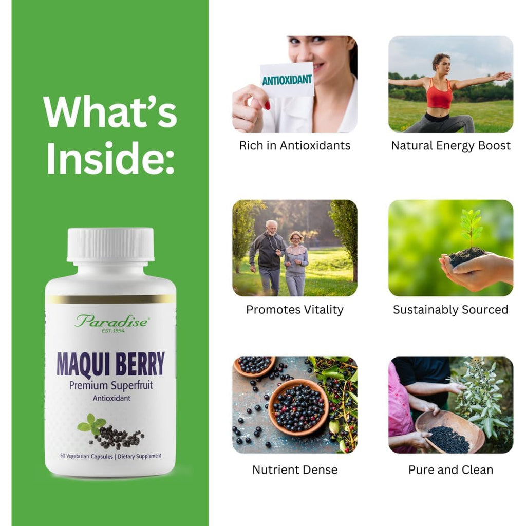 Paradise Herbs, Organic Maqui Berry Extract, 400 Mg, Fresh, Freeze-Dried Concentrate for Superior Potency, Non-Gmo, Vegan, 60 Capsules