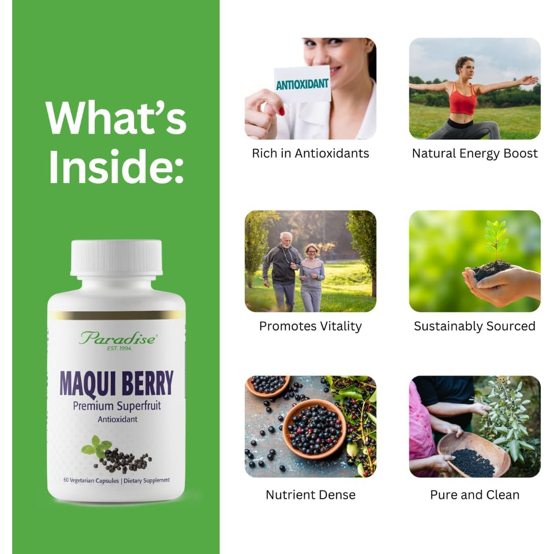 Paradise Herbs, Organic Maqui Berry Extract, 400 Mg, Fresh, Freeze-Dried Concentrate for Superior Potency, Non-Gmo, Vegan, 60 Capsules