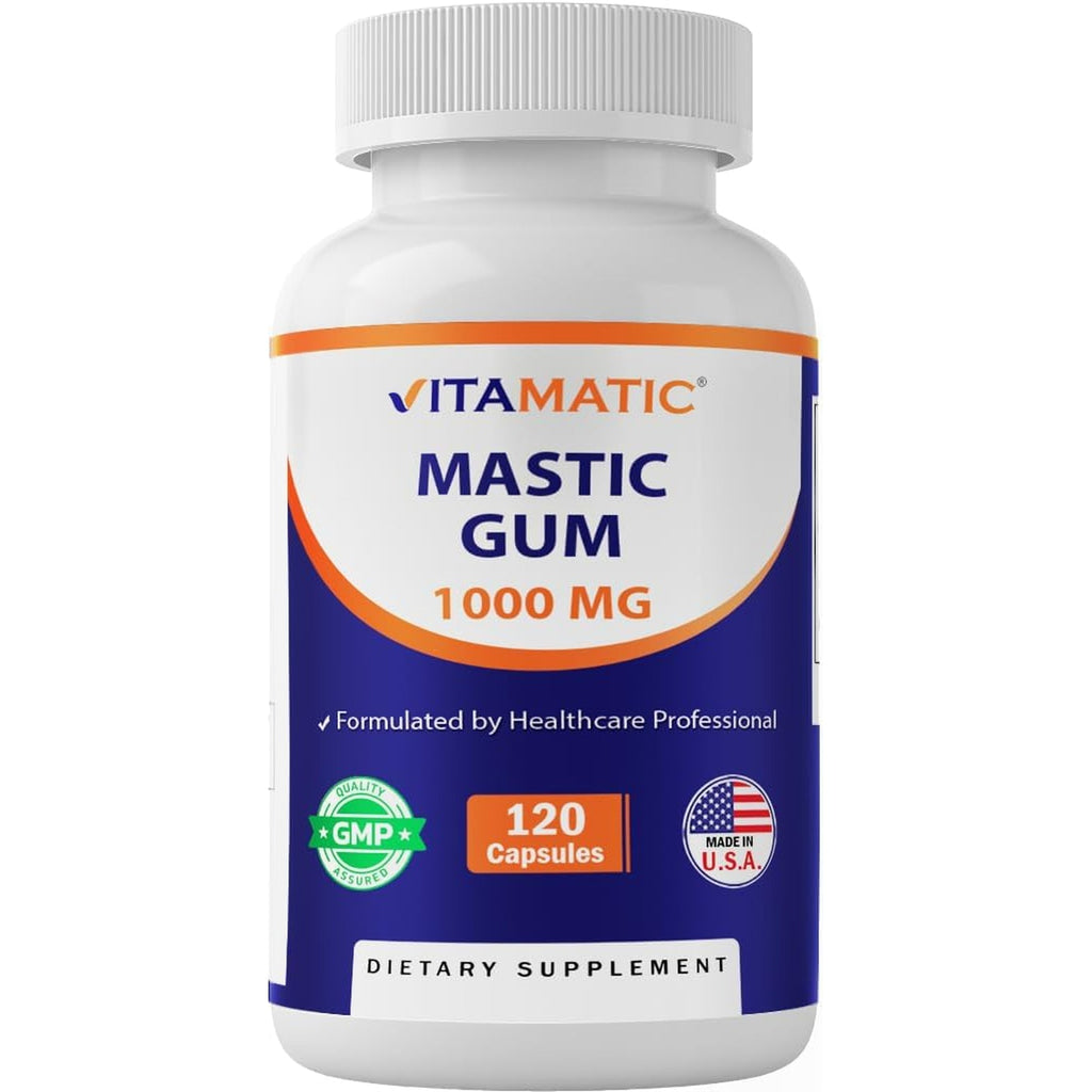 Vitamatic Mastic Gum 1000Mg per Serving - Support Digestive Function, Gastrointestinal Health, Immune and Oral Wellness, 120 Capsules