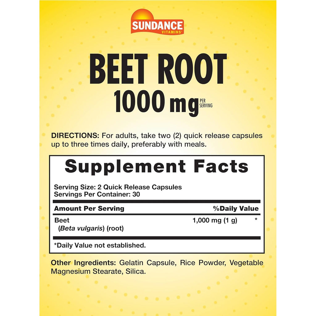 Sundance Beet Root Capsules | 1000Mg | 60 Pills | Superfood Extract | Non-Gmo & Gluten Free Supplement