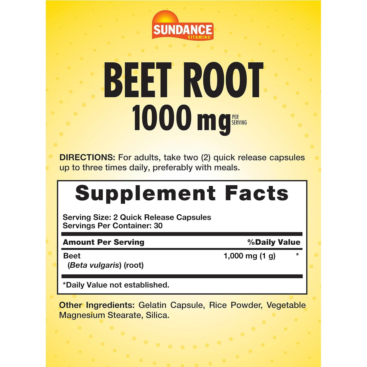 Sundance Beet Root Capsules | 1000Mg | 60 Pills | Superfood Extract | Non-Gmo & Gluten Free Supplement