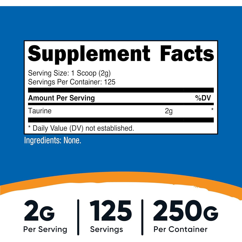Nutricost Taurine Powder 250 Grams - 125 Servings, 2000Mg per Serving