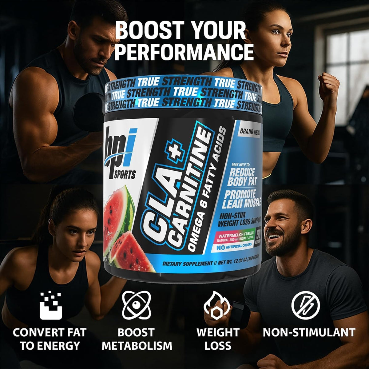BPI Sports Cla+Carnitine – CLA L Carnitine & Linoleic Acid – L Carnitine Supplement for Weight Loss, Metabolism & Lean Muscle – Caffeine Free – Watermelon – 50 Servings – 12.34 Oz