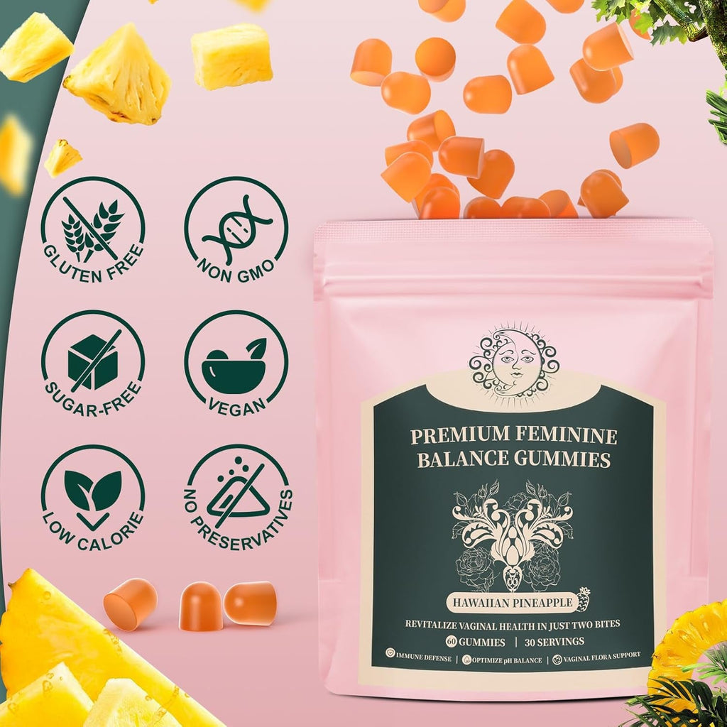 Feminine Balance Gummies for Women - Premium Balance Supplement for Women PH Health, Gut Healthy, Immune Support, Hawaiian Pineapple Flavor, 60 Gummies