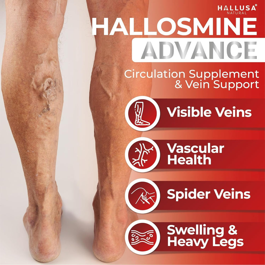 Hallosmine Advance 1000Mg Diosmin Capsules – Max Strength Circulation & Vein Support Supplement, Vascular Health, Visible Veins, Spider Veins, Blood Flow, Swelling & Heavy Legs, 60 Count