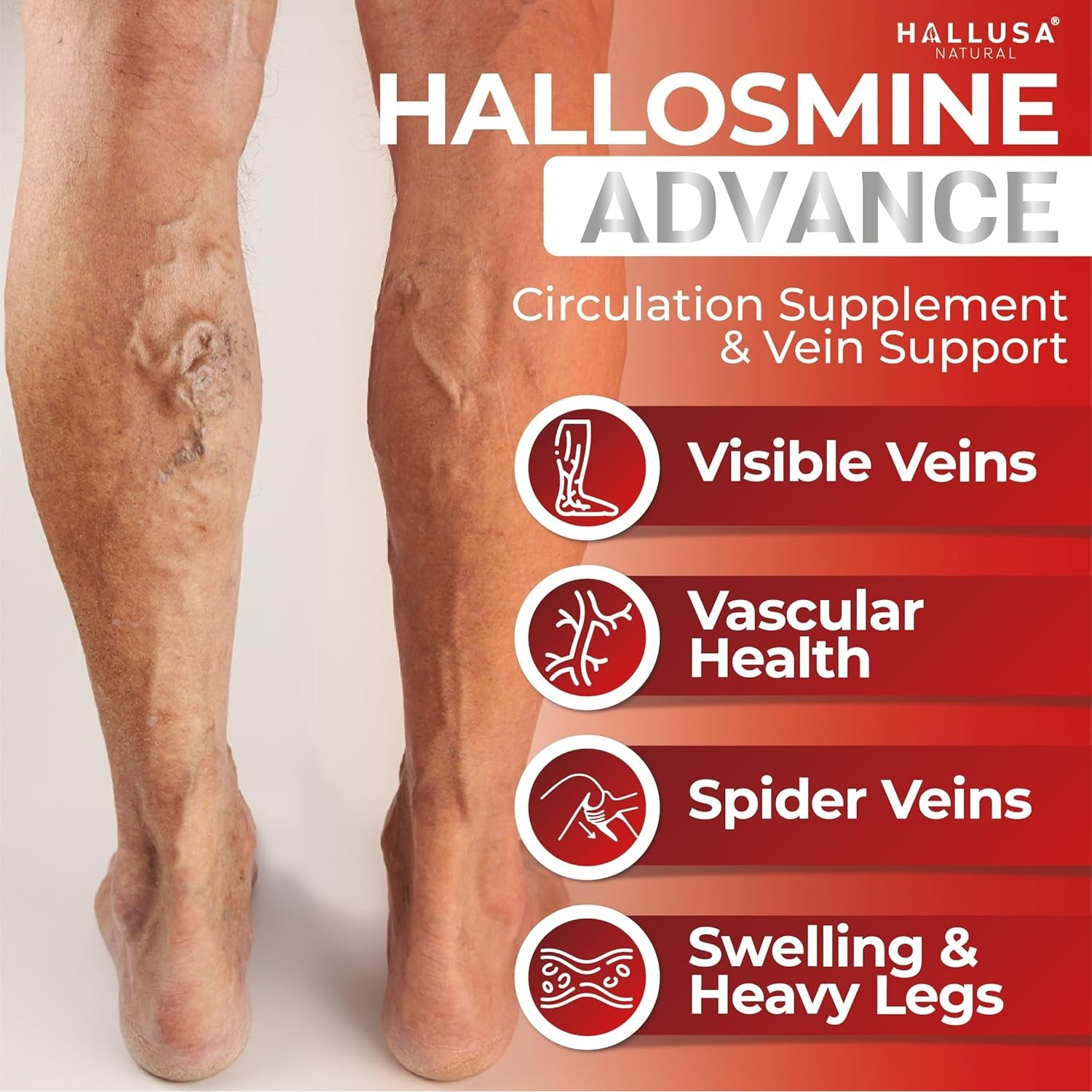 Hallosmine Advance 1000Mg Diosmin Capsules – Max Strength Circulation & Vein Support Supplement, Vascular Health, Visible Veins, Spider Veins, Blood Flow, Swelling & Heavy Legs, 60 Count