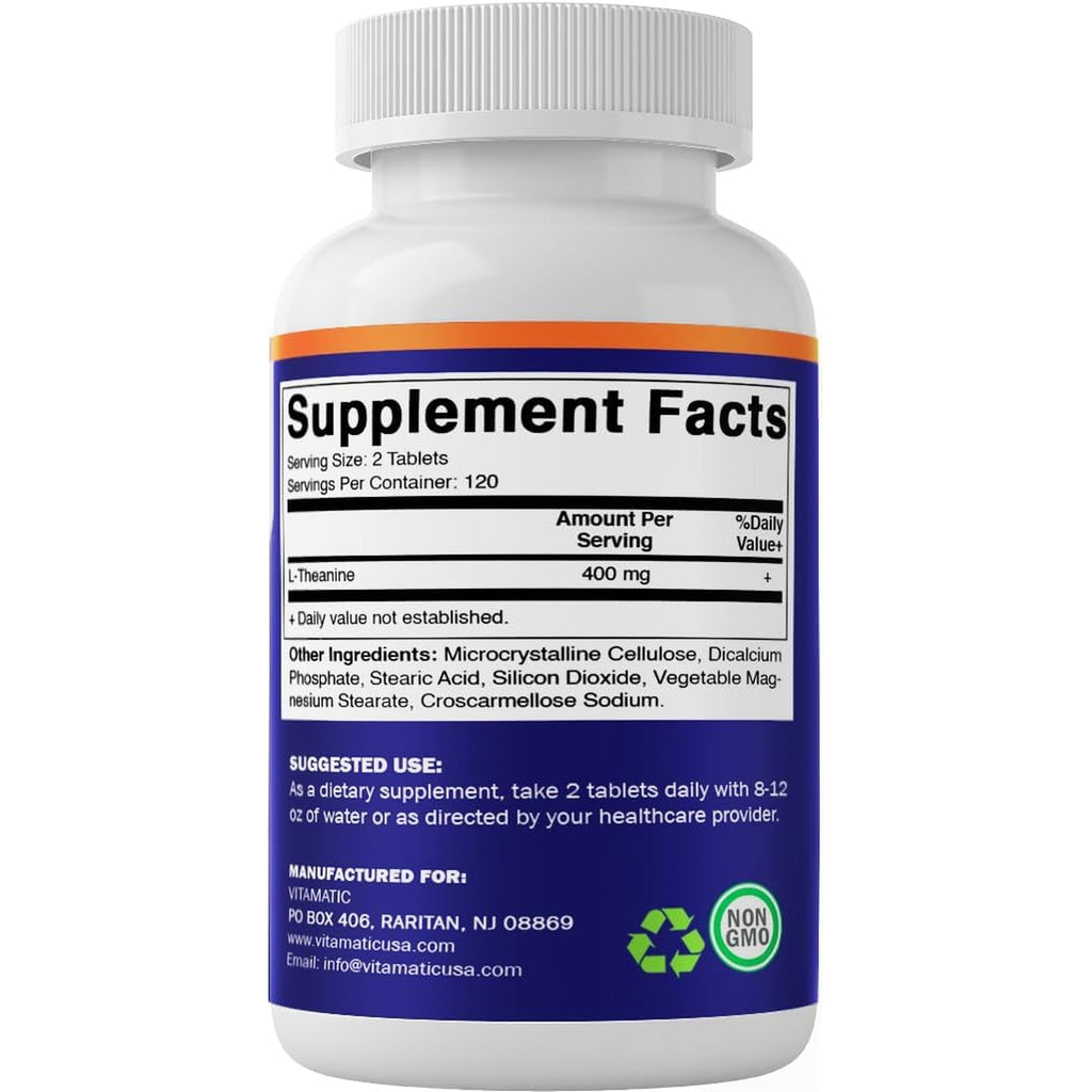 Vitamatic L-Theanine Supplement 400Mg per Serving - 240 Tablets - Non-Gmo, Gluten Free