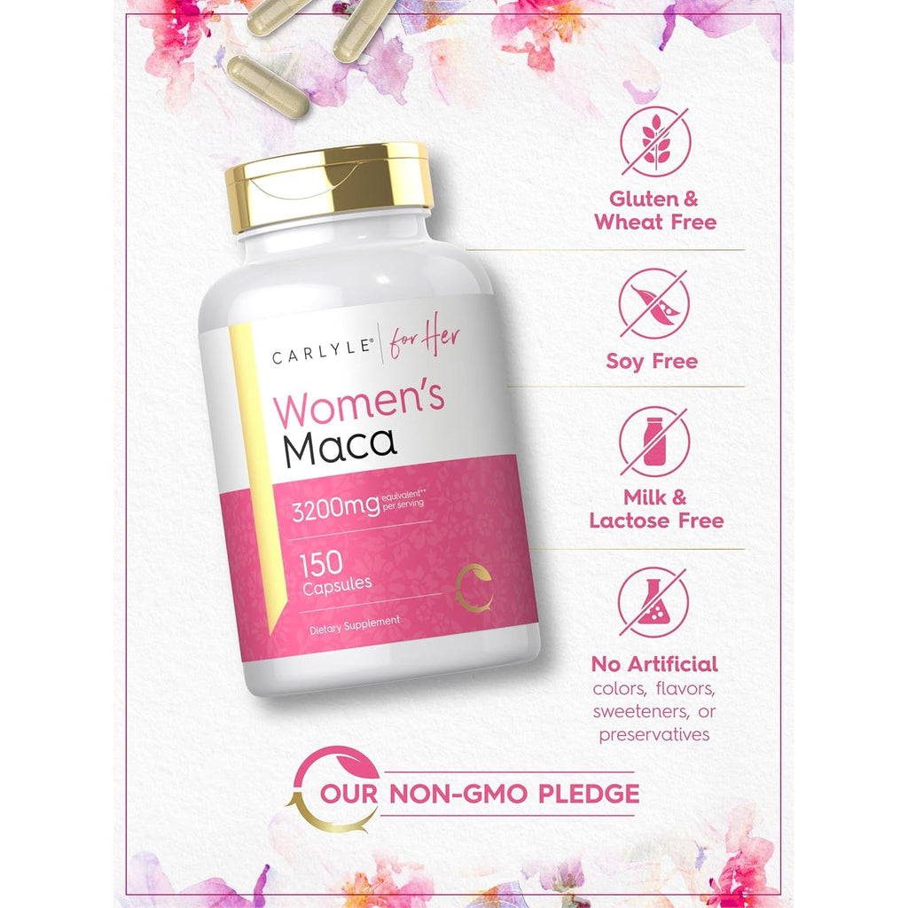 Carlyle Maca Root Capsules for Women | 150 Count | Non-Gmo, Gluten Free Supplement | for Her