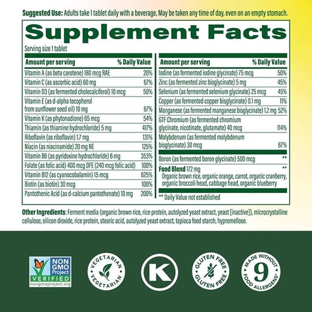 Megafood One Daily Iron Free Multivitamin - Multivitamin for Women and Men - with Real Food - Immune Support Supplement - Bone Health - Energy Metabolism - Vegetarian; Non-Gmo; No Iron - 60 Tablets
