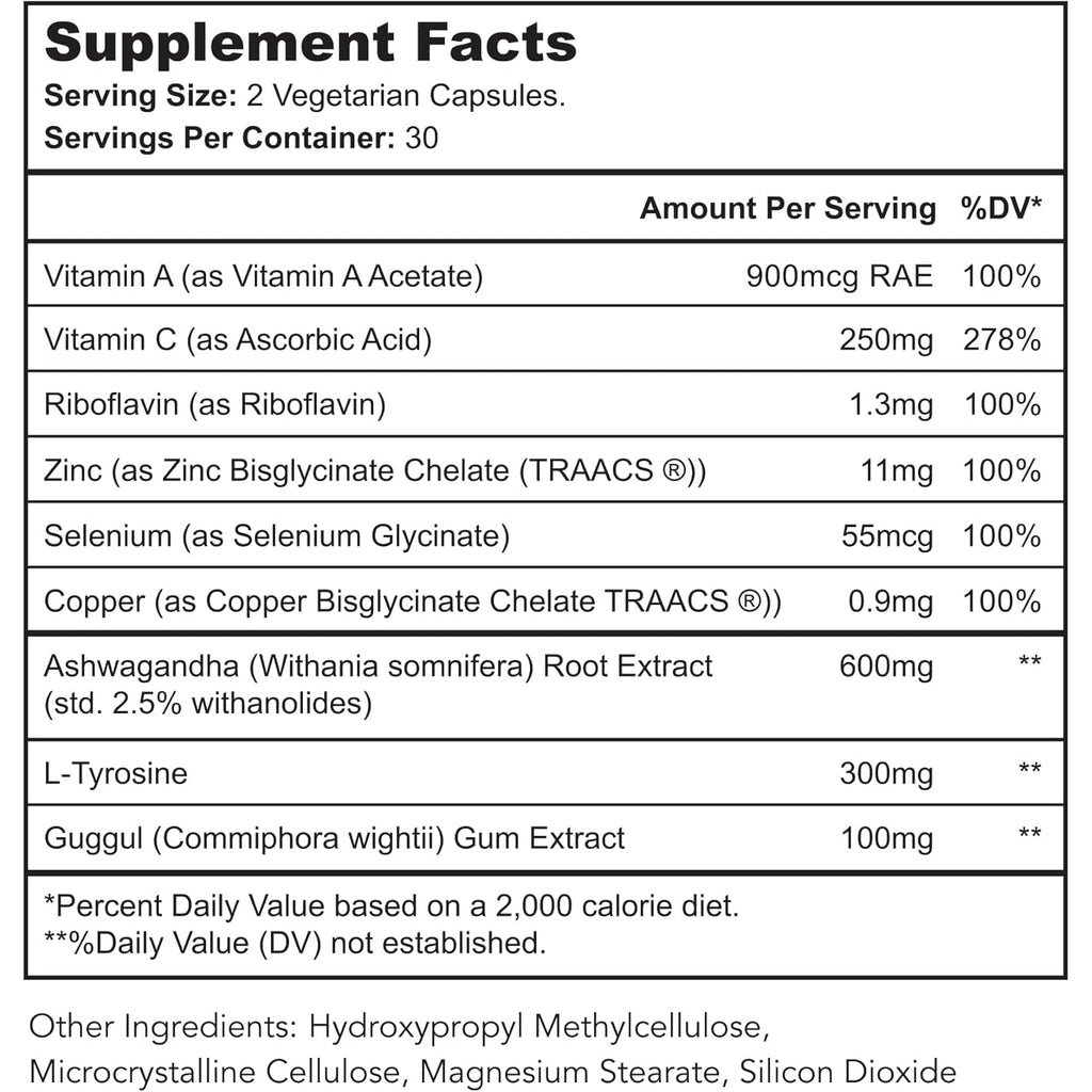 Thyroid Renew Supplement - Thyroid Support for Women with Zinc, Selenium, Copper, Ashwagandha & L-Tyrosine - 60 Capsules