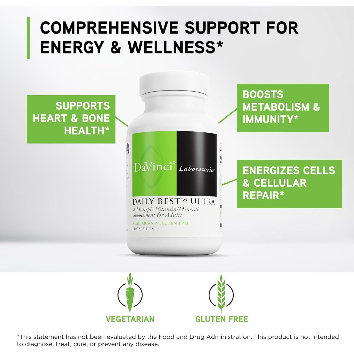 DAVINCI Labs Daily Best Ultra - Dietary Supplement to Support Cardiovascular Health, Fat Metabolism and Bone Health* - with B Vitamins, Minerals, Choline, Coq10, Boron, Lycopene - 60 Vegetarian Caps