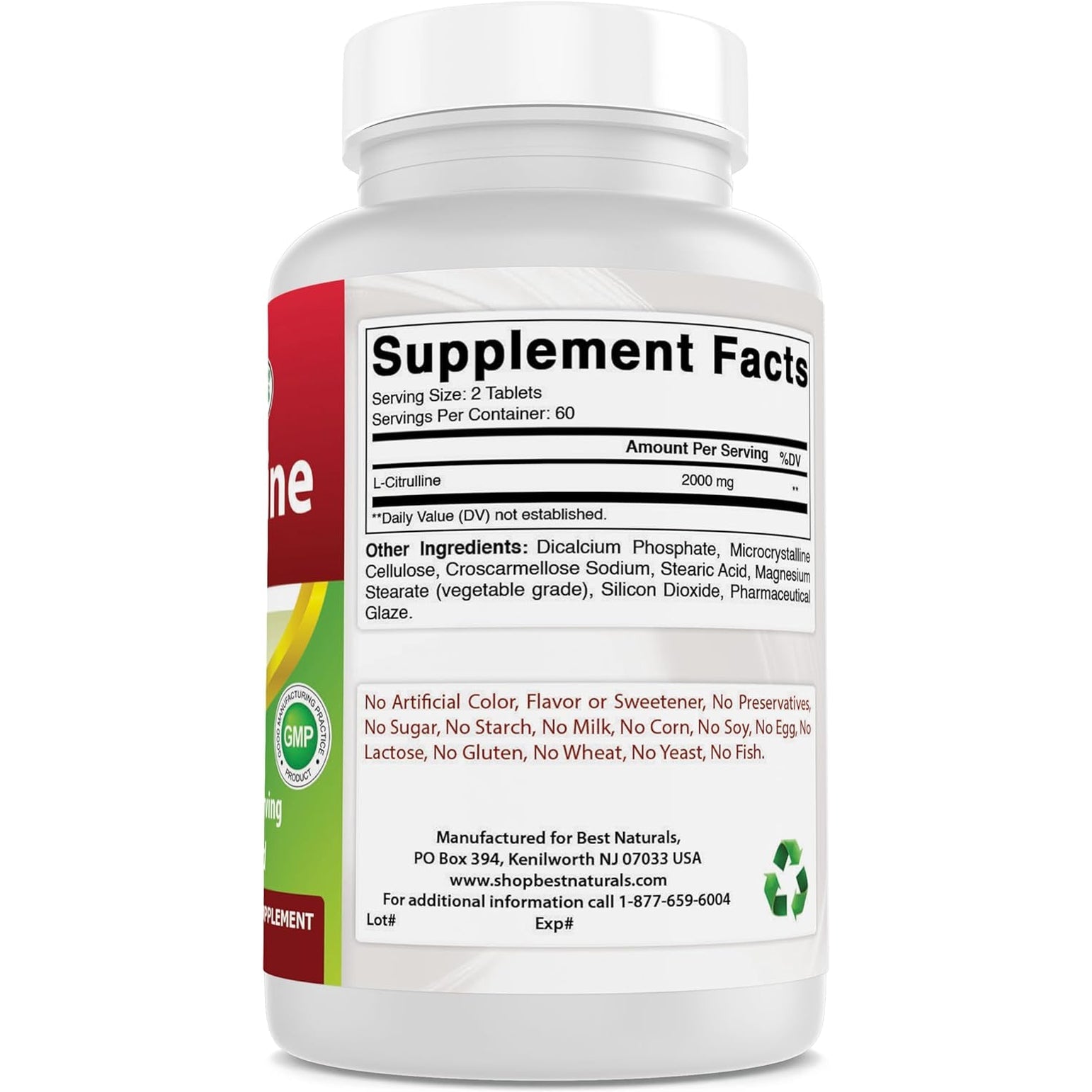 Best Naturals L-Citrulline 2000Mg/Serving - Non-Gmo - Gluten Free - 120 Tablets (120 Count (Pack of 1))