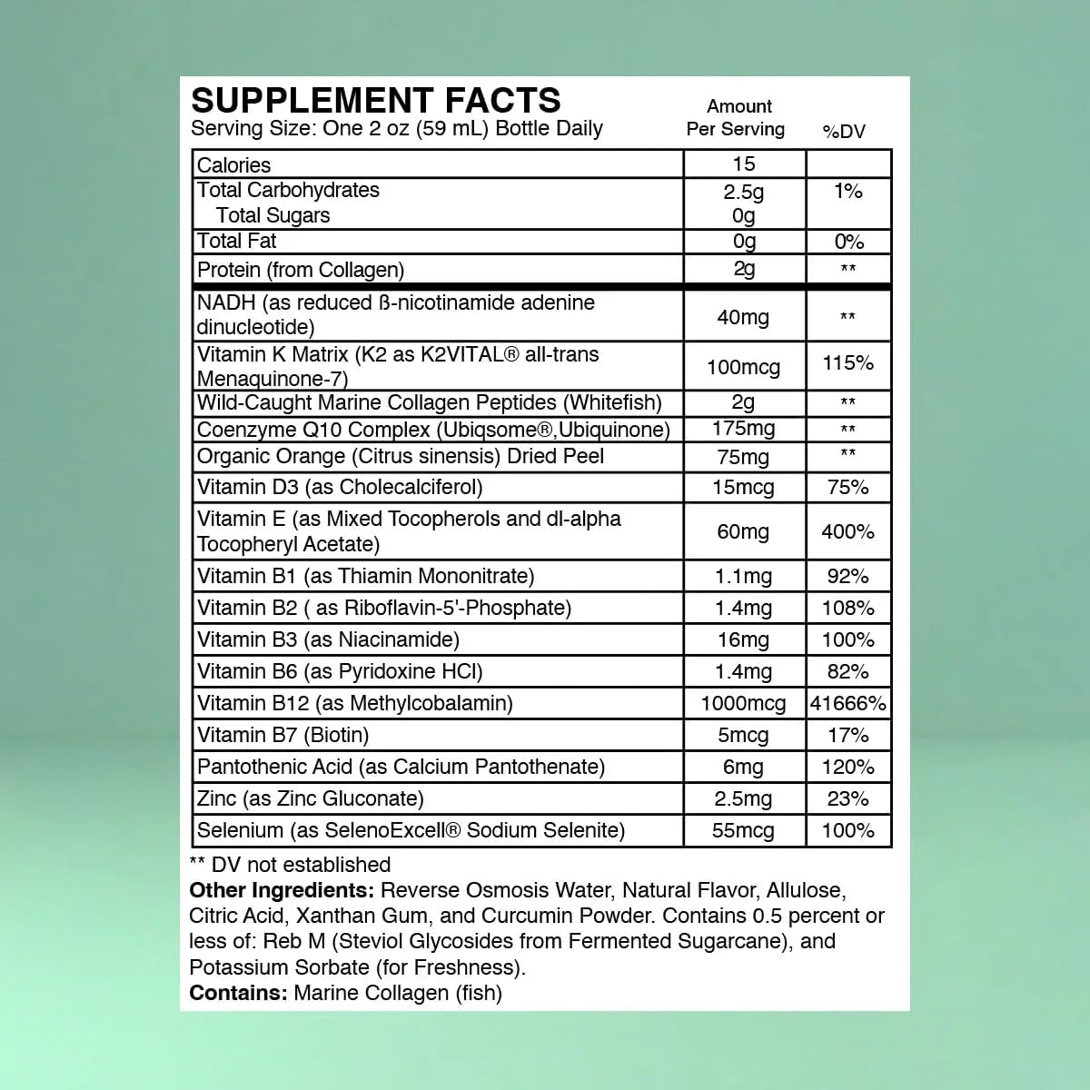 Strong Cell | Cellular Function Booster Liquid | NADH, Coq10, Collagen. 90+% Absorption Rate. Vitamins B1, B2, B3, B6, B7, and B12. Vitamin K2 | 30 Count.