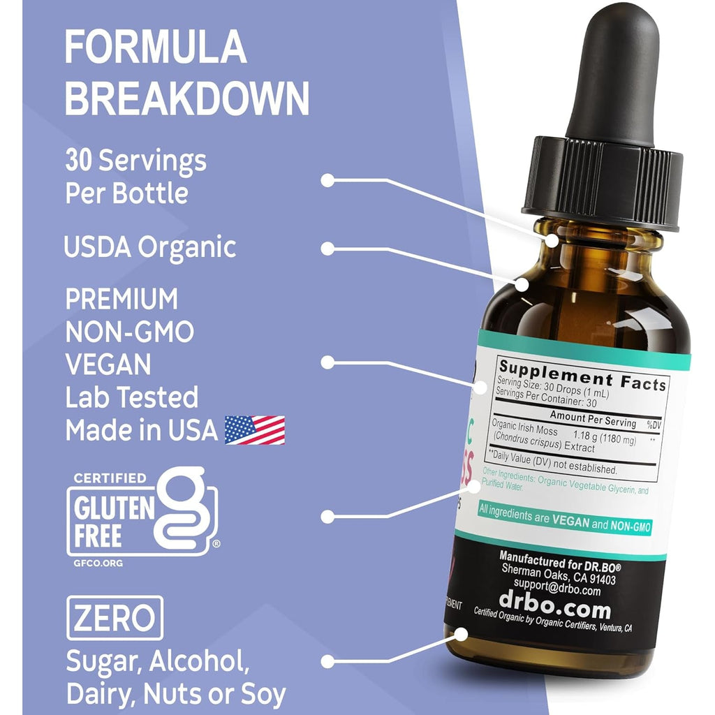 Irish Sea Moss Liquid Drops - Pure Organic Seamoss Liquid Drops for Immune, Skin & Gut Health Support - Vegan Seamoss Oil Gel Tincture, Chondrus Crispus Organic Sea Moss Gel Oil for Adults & Kids 1 Oz