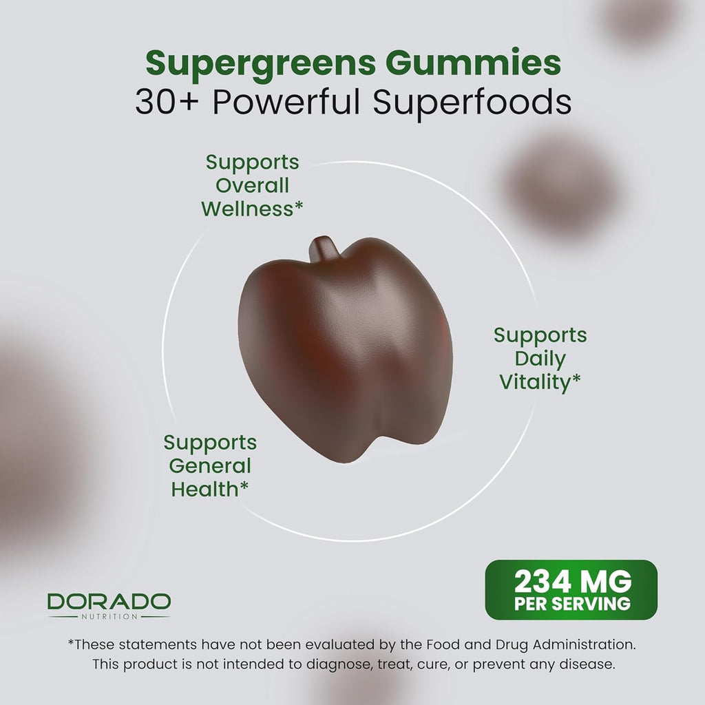 Supergreens Gummies (60 Count) Daily Greens Gummies- Greens Supplements with Raspberry Flavor- Superfood for Immunity Support for Adults - Third Party Tested, Vegan Safe & Made in USA