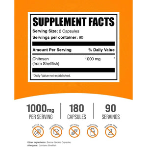 Bulksupplements.Com Chitosan Capsules - Chitosan Supplements, Chitosan 1000Mg - from Shellfish, 2 Capsule per Serving, 180 Capsules (Pack of 1)