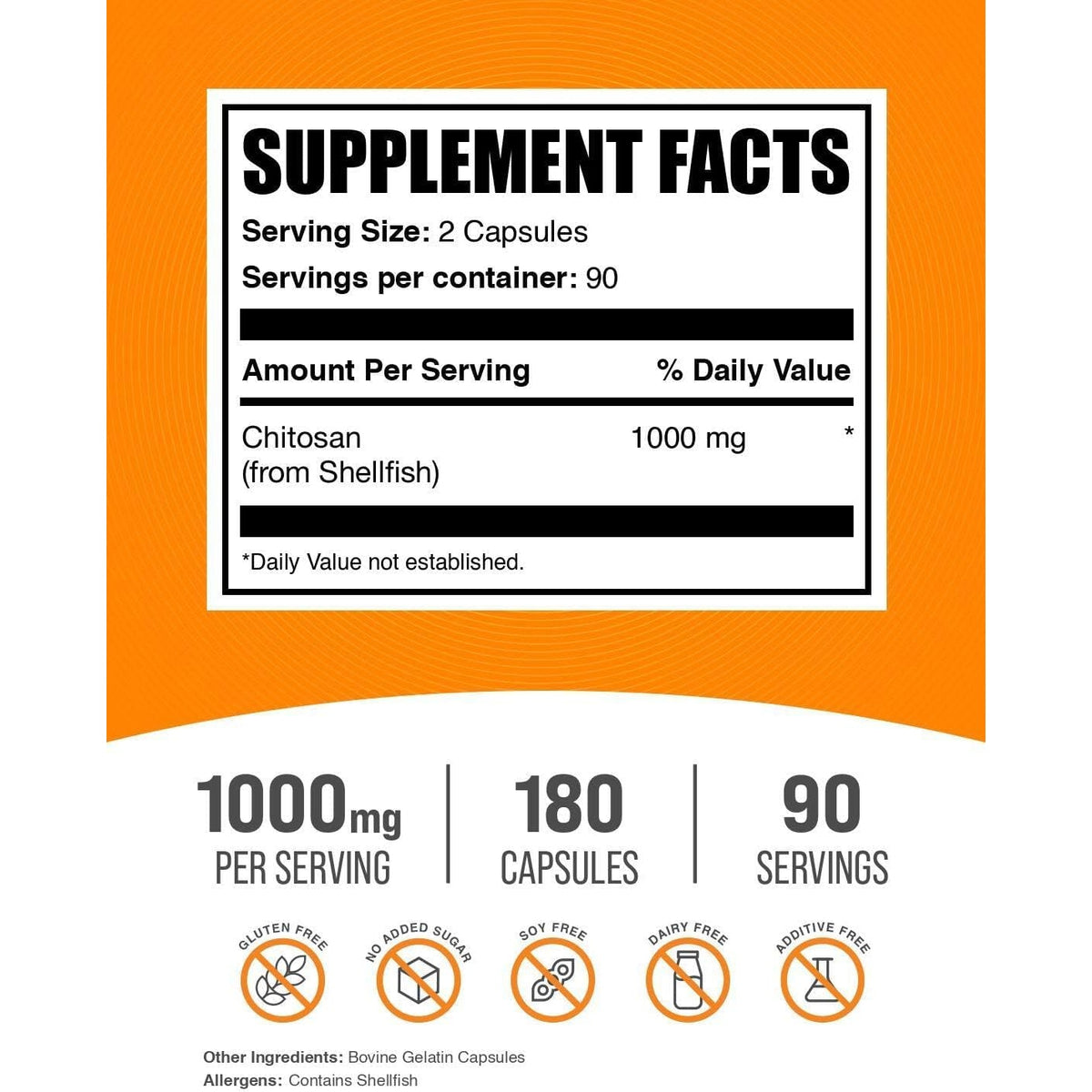 Bulksupplements.Com Chitosan Capsules - Chitosan Supplements, Chitosan 1000Mg - from Shellfish, 2 Capsule per Serving, 180 Capsules (Pack of 1)