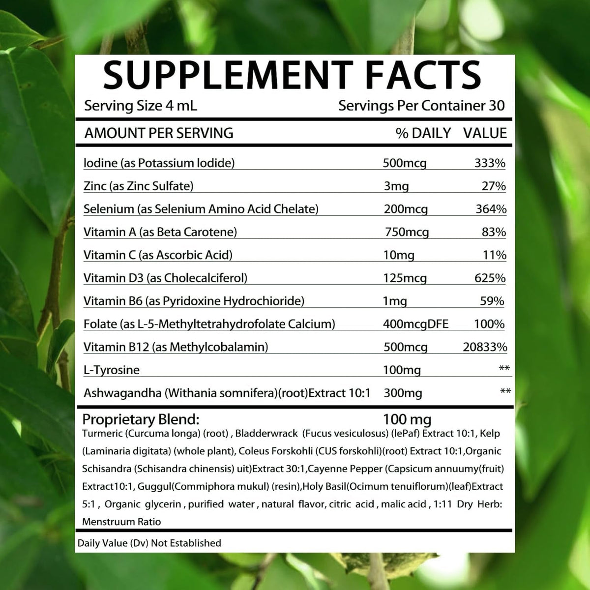 Thyroid Support Drops | Selenium Zinc Iodine L-Tyrosine Ashwagandha Liquid Drops, Thyroid Bloom Support | Body Balance & Support - 4 FL.OZ (1)