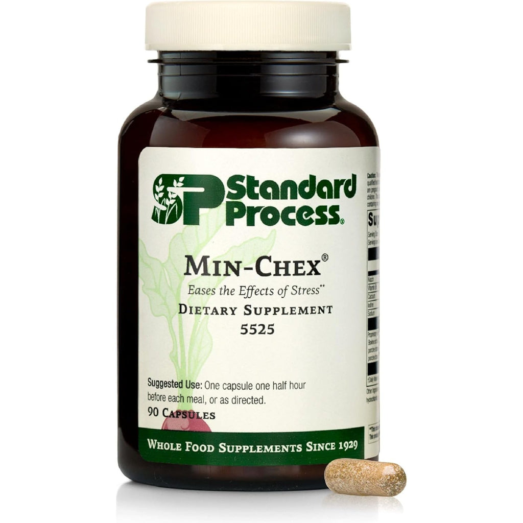 Standard Process Min-Chex - Supplement for Nervous System Support - Supports Healthy Gland Functions to Aid a Healthy Stress Response - Non-Dairy - 90 Capsules (90 Servings)