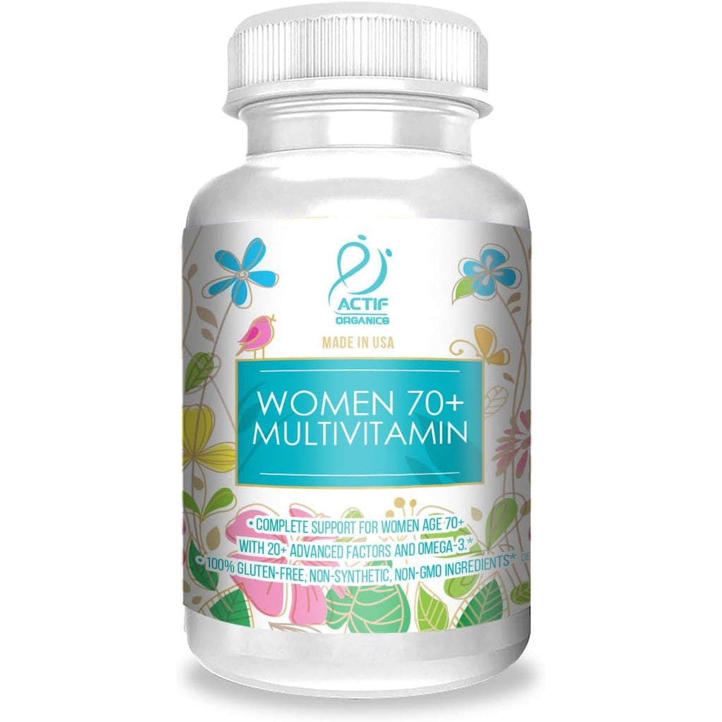 ACTIF Organic Multivitamin for Women Age 70+ with 20+ Advanced Factors and Omega-3, Non-Gmo, Made in USA, 90 Count