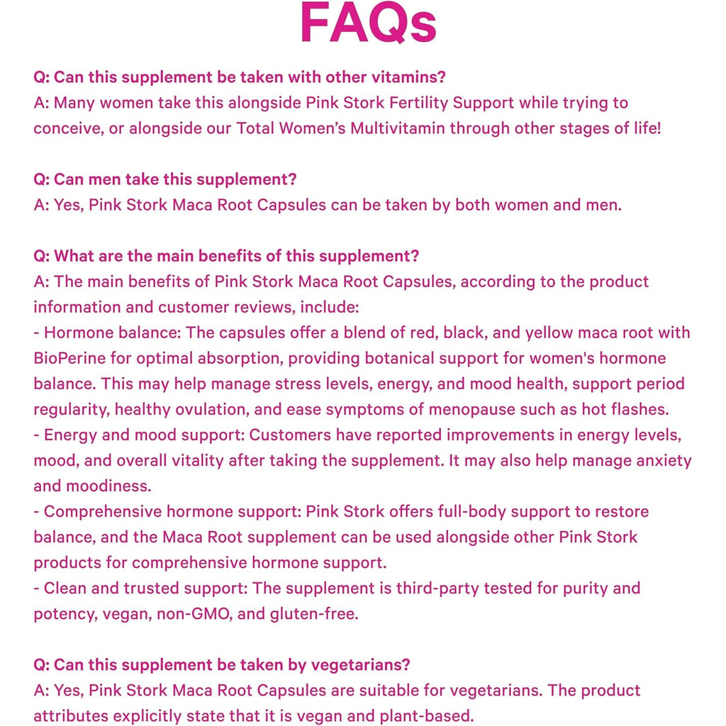 Pink Stork Maca Root Capsules for Women – Organic Maca with Bioperine® for Hormonal Balance, Energy + Wellness – Supports Perimenopause, Menstrual Health, and Vitality