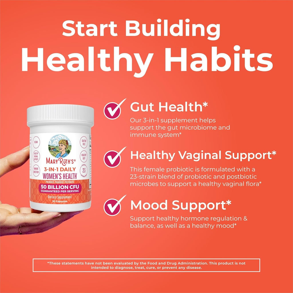MARYRUTH'S 3-In-1 Daily Health Probiotics for Women | Hormone Support & Gut Health Supplement for Women | Women’S Probiotic | 50 Billion CFU | Vegan | 30 Ct
